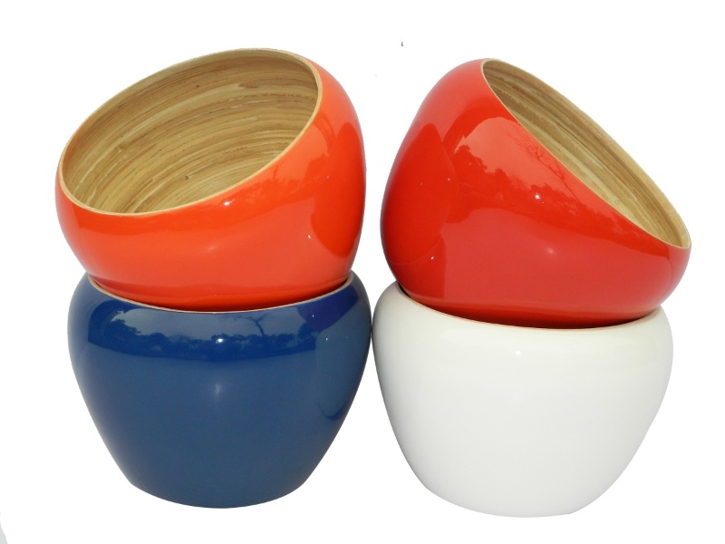 Handcrafted Round Bamboo Planter Set with Colorful Lacquer Finish